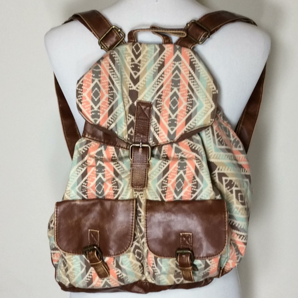 Multicolored Striped/Patterned Drawstring Backpack - image 1